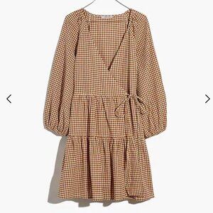 NWT. Madewell Gingham Wrap Dress. Large. Orange White
